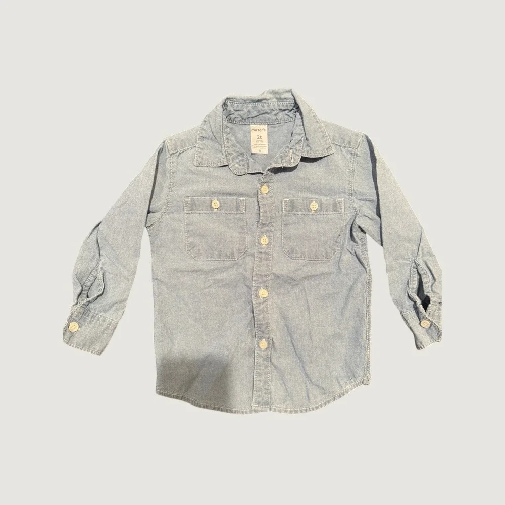 2T Carters Toddler Denim Shirt White Button Up Excellent‎ Condition